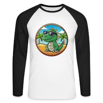 Dinosaurier Lustige Cartoon Sommer Strand Sonnenbrille - Unisex Baseballshirt langarm - Weiß/Schwarz - Vorne - Nik (191cm)