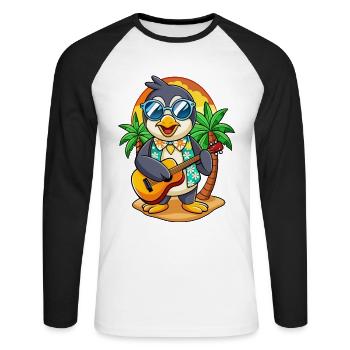 Lustige Pinguin Sommer Strand Sonnenbrille Hawaiianisch - Unisex Baseballshirt langarm - Weiß/Schwarz - Vorne - Nik (191cm)
