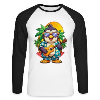 Lustige Pinguin Sommer Strand Sonnenbrille Hawaiianisch - Unisex Baseballshirt langarm - Weiß/Schwarz - Vorne - Nik (191cm)