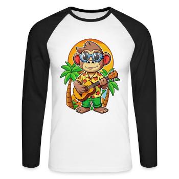 Lustige Affe Cartoon Sommer Strand Sonnenbrille - Unisex Baseballshirt langarm - Weiß/Schwarz - Vorne - Nik (191cm)