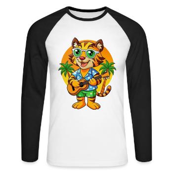 Lustige Tiger Cartoon Sommer Strand Sonnenbrille Gitarre - Unisex Baseballshirt langarm - Weiß/Schwarz - Vorne - Nik (191cm)