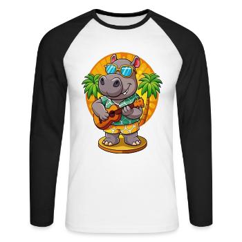 Lustige Nilpferd Cartoon Sommer Strand Sonnenbrille Gitarre - Unisex Baseballshirt langarm - Weiß/Schwarz - Vorne - Nik (191cm)