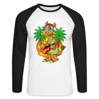Drôle Camel Dessin animé Plage d’été Lunettes de soleil Guitare - T-shirt baseball manches longues Homme - blanc/noir - Devant - Nik (191cm)