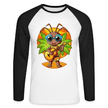 Lustige Ameise Cartoon Sommer Strand Sonnenbrille Gitarre - Unisex Baseballshirt langarm - Weiß/Schwarz - Vorne - Nik (191cm)