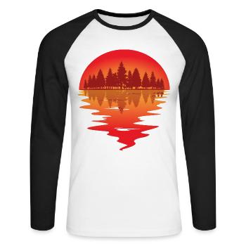 Sonnenuntergang am Waldsee - Unisex Baseballshirt langarm - Weiß/Schwarz - Vorne - Nik (191cm)