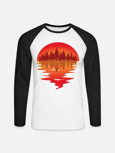 Sunset at the forest lake - Unisex Long Sleeve Baseball T-Shirt - white/black