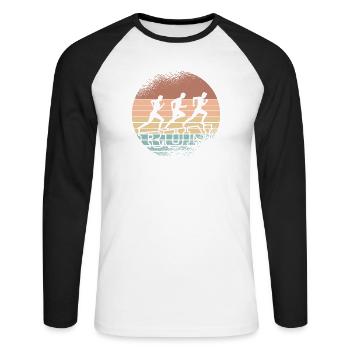 Retro-Sonnenuntergang Läufer-Trio - Unisex Baseballshirt langarm - Weiß/Schwarz - Vorne - Nik (191cm)
