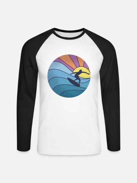 Sun sea surfing - Unisex Long Sleeve Baseball T-Shirt - white/black