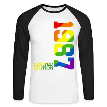 FIERTÉ QUEER IREN-CIEL 39E ANNIVERSAIRE DE L’ENVERGURE LGBTQ 1987 - T-shirt baseball manches longues Homme - blanc/noir - Devant - Nik (191cm)