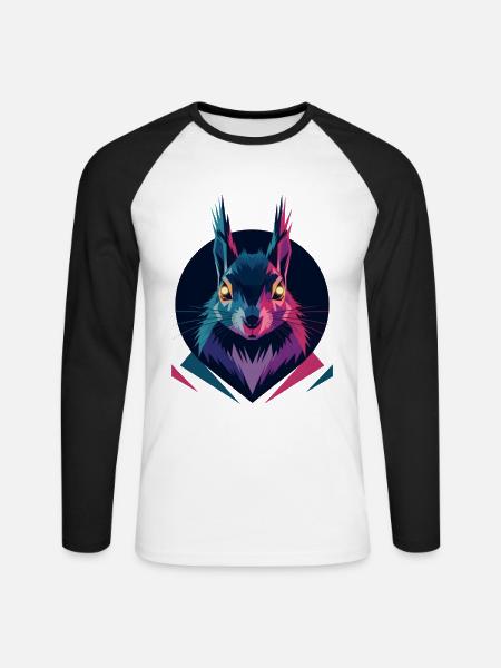 Écureuil low-poly - T-shirt baseball manches longues Homme - blanc/noir