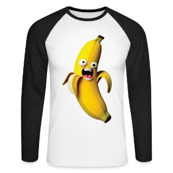 Figure de banane expressive avec un visage - T-shirt baseball manches longues Homme - blanc/noir - Devant - Nik (191cm)
