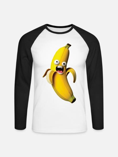 Figure de banane expressive avec un visage - T-shirt baseball manches longues Homme - blanc/noir