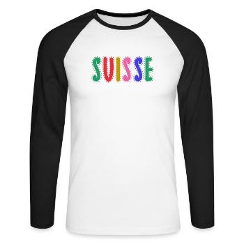 SUISSE. PAYS - T-shirt baseball manches longues Homme - blanc/noir - Devant - Nik (191cm)