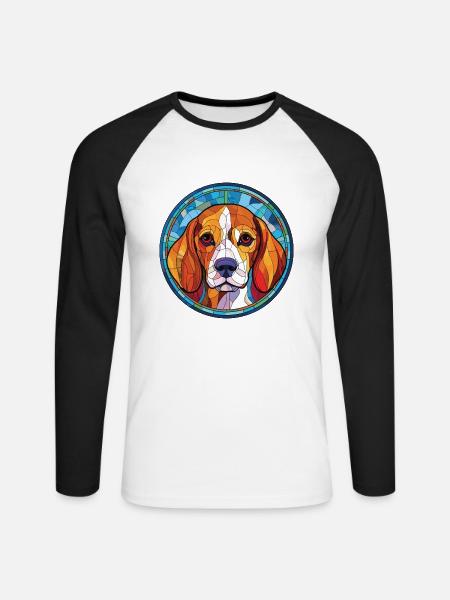 Kerry Beagle Hunderasse Aquarell Illustration - Unisex Baseballshirt langarm - Weiß/Schwarz