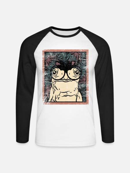Quakender Laubfrosch Gartenteich - Unisex Baseballshirt langarm - Weiß/Schwarz