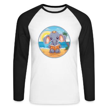 Elefant Niedlich Lustige Karikatur Kawaii Buch Strand - Unisex Baseballshirt langarm - Weiß/Schwarz - Vorne - Nik (191cm)