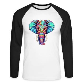 Elefant buntes Aquarell Cartoon Kawaii Tier - Unisex Baseballshirt langarm - Weiß/Schwarz - Vorne - Nik (191cm)