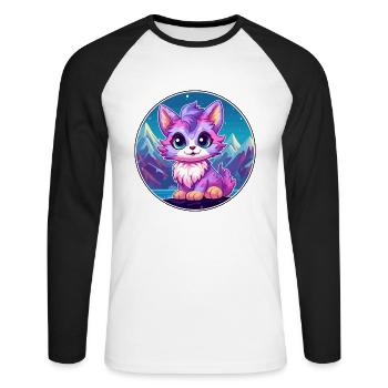 Pixie Cat Bunte Karikatur Aquarell Illustration - Unisex Baseballshirt langarm - Weiß/Schwarz - Vorne - Nik (191cm)