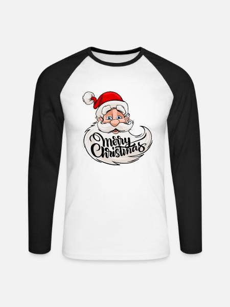 Merry Christmas - Weihnachtsmann mit Rauschebart - Unisex Baseballshirt langarm - Weiß/Schwarz