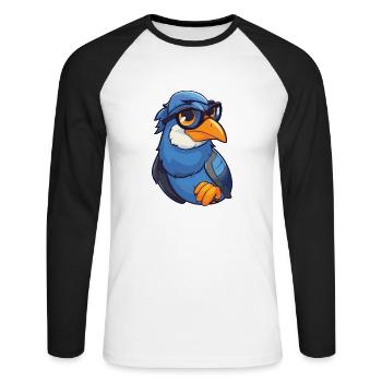 Jay trägt Brille Cartoon Kawaii Illustration - Unisex Baseballshirt langarm - Weiß/Schwarz - Vorne - Nik (191cm)