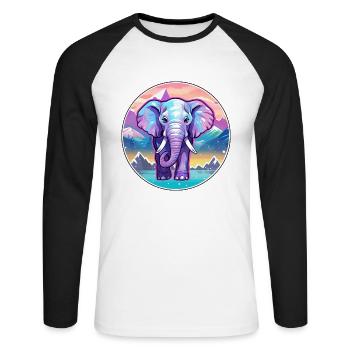Elefant Aquarell Karikatur Kawaii Haustier Tier Colo - Unisex Baseballshirt langarm - Weiß/Schwarz - Vorne - Nik (191cm)