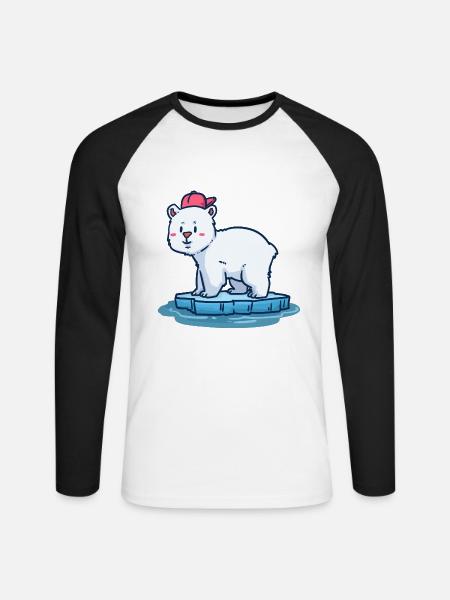 Knuddeliger Eisbär Arktisbewohner - Unisex Baseballshirt langarm - Weiß/Schwarz