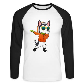Husky Weihnachtsgeschenk - Unisex Baseballshirt langarm - Weiß/Schwarz - Vorne - Nik (191cm)