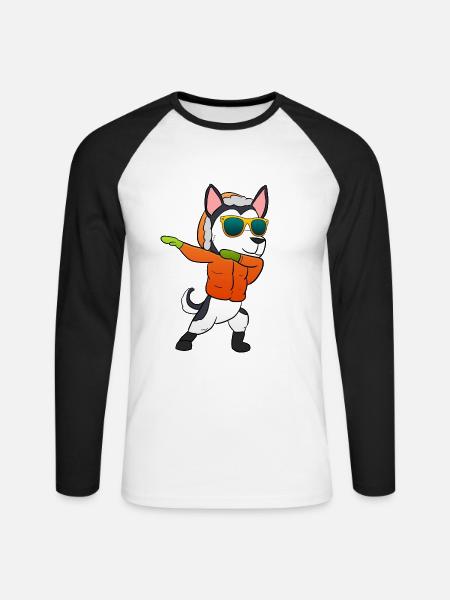 Husky Weihnachtsgeschenk - Unisex Baseballshirt langarm - Weiß/Schwarz