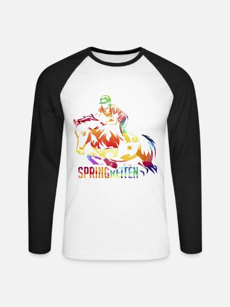 Schwungvoller Springreiter Parcours - Unisex Baseballshirt langarm - Weiß/Schwarz