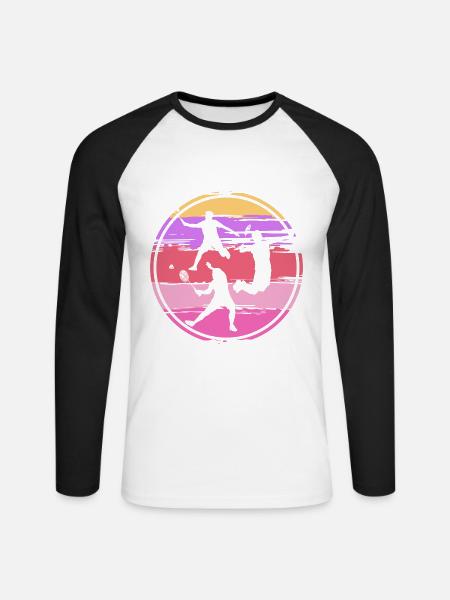 Badmintonspieler Badminton Retro - Unisex Baseballshirt langarm - Weiß/Schwarz