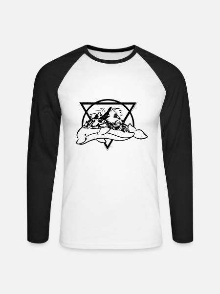 Delphin und Gebirge - Unisex Baseballshirt langarm - Weiß/Schwarz