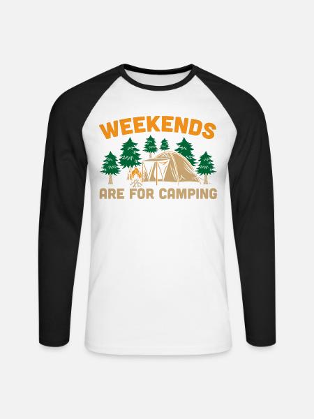 Wochenenden sind fürs Campen - Unisex Baseballshirt langarm - Weiß/Schwarz