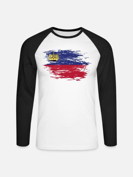 Liechtenstein Flagge used - Unisex Baseballshirt langarm - Weiß/Schwarz