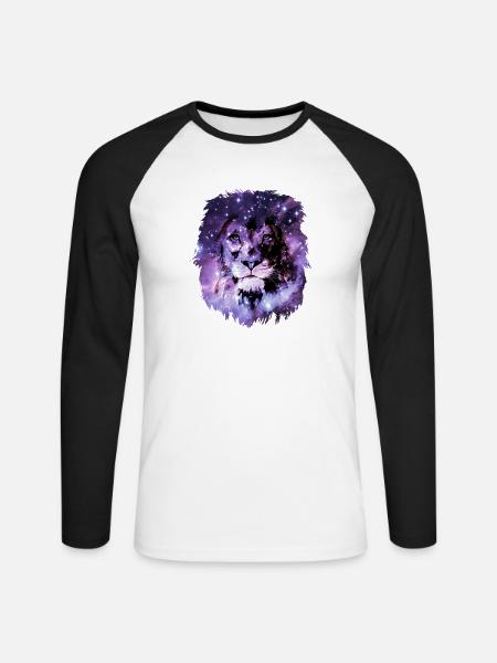 Löwe Weltall Sterne - Unisex Baseballshirt langarm - Weiß/Schwarz