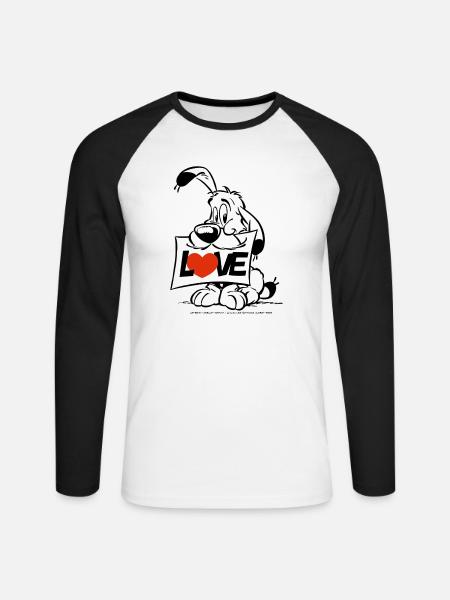 Asterix & Obelix Charakter Idefix - Unisex Baseballshirt langarm - Weiß/Schwarz