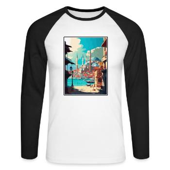 Adana Türkei Vintage Reiseposter WPA Souvenir - Unisex Baseballshirt langarm - Weiß/Schwarz - Vorne - Nik (191cm)