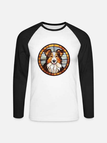 Scotch Collie Hunderasse Buntes Glas Wat - Unisex Baseballshirt langarm - Weiß/Schwarz