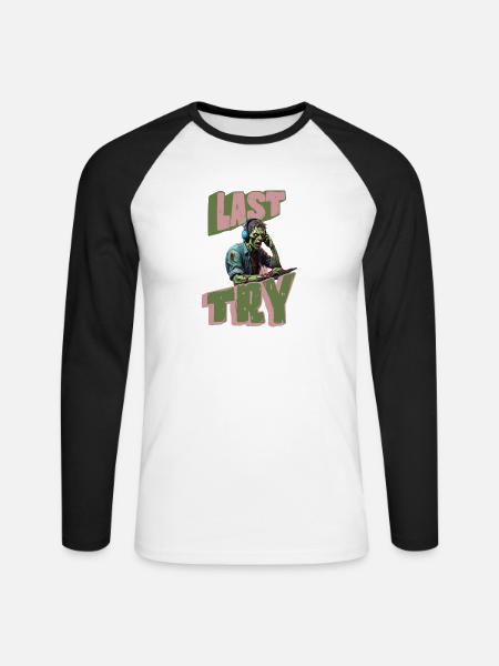 Last TRY Gamer Zombie - Unisex Baseballshirt langarm - Weiß/Schwarz