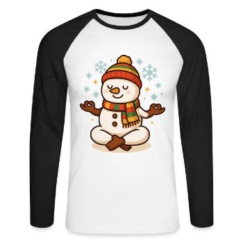 Yoga Schneemann Weihnachten Cartoon - Unisex Baseballshirt langarm - Weiß/Schwarz - Vorne - Nik (191cm)