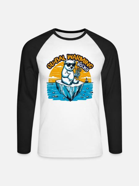 Global Warming Rocks - Unisex Baseballshirt langarm - Weiß/Schwarz