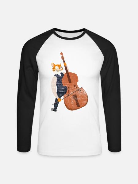 Schwingender Kontrabass Jazzkatze - Unisex Baseballshirt langarm - Weiß/Schwarz