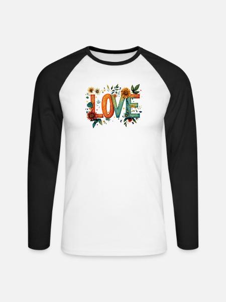 Rustikales Blumen-LOVE - Unisex Baseballshirt langarm - Weiß/Schwarz