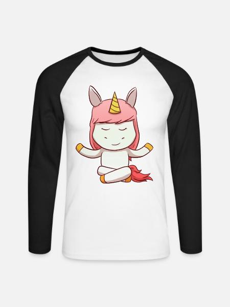 Unicorn Meditation - Unisex Baseballshirt langarm - Weiß/Schwarz