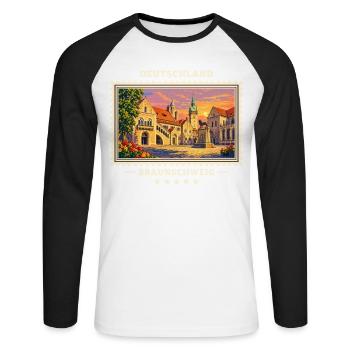 Deutschland Braunschweig Vintage Reisemarke - Unisex Baseballshirt langarm - Weiß/Schwarz - Vorne - Nik (191cm)