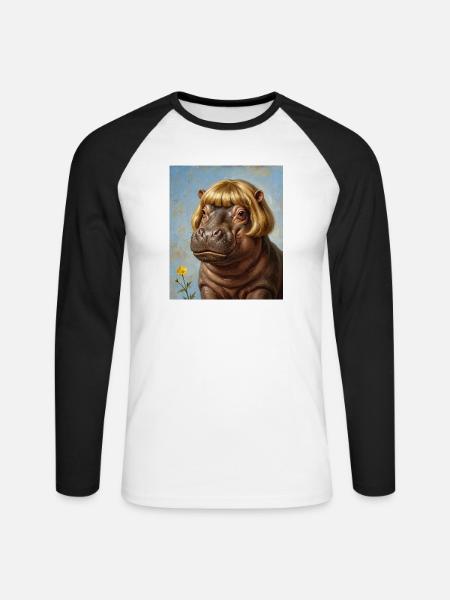 Lustiges Nilpferd Bob Haarschnitt - Unisex Baseballshirt langarm - Weiß/Schwarz