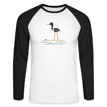 Austernfischer am Ufer - Unisex Baseballshirt langarm - Weiß/Schwarz - Vorne - Nik (191cm)