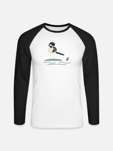 Bachstelze am Bach - Unisex Baseballshirt langarm - Weiß/Schwarz