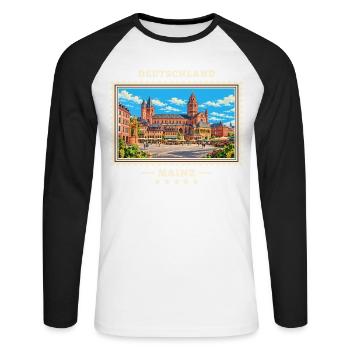 Deutschland Mainz Vintage Reisemarke - Unisex Baseballshirt langarm - Weiß/Schwarz - Vorne - Nik (191cm)