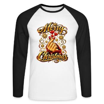 Korean Finger Heart – Merry Christmas Kpop Style - Unisex Baseballshirt langarm - Weiß/Schwarz - Vorne - Nik (191cm)