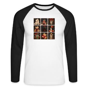 Vintage Christmas Cats Cute Holiday Cat Collage - Unisex Baseballshirt langarm - Weiß/Schwarz - Vorne - Nik (191cm)
